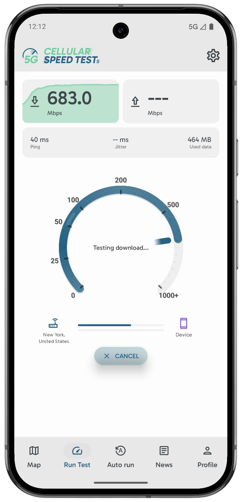 Cellular Speed Tests App Screenshot